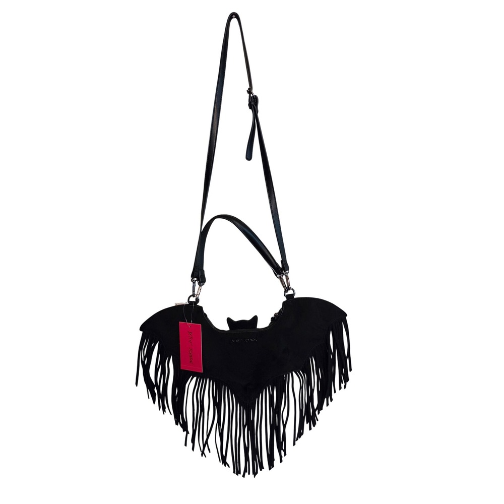 Betsey Johnson Crossbody Bag Black New Bat Fringe Gothic Xoblaire